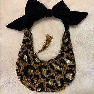 Made in India cheetah beaded shoulder bag